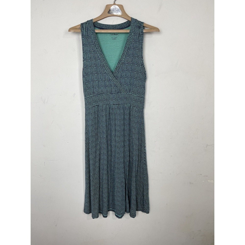 LL Bean Womens Dress Small Wrap Athletic Outdoor Green Hiking Stretch Midi Check